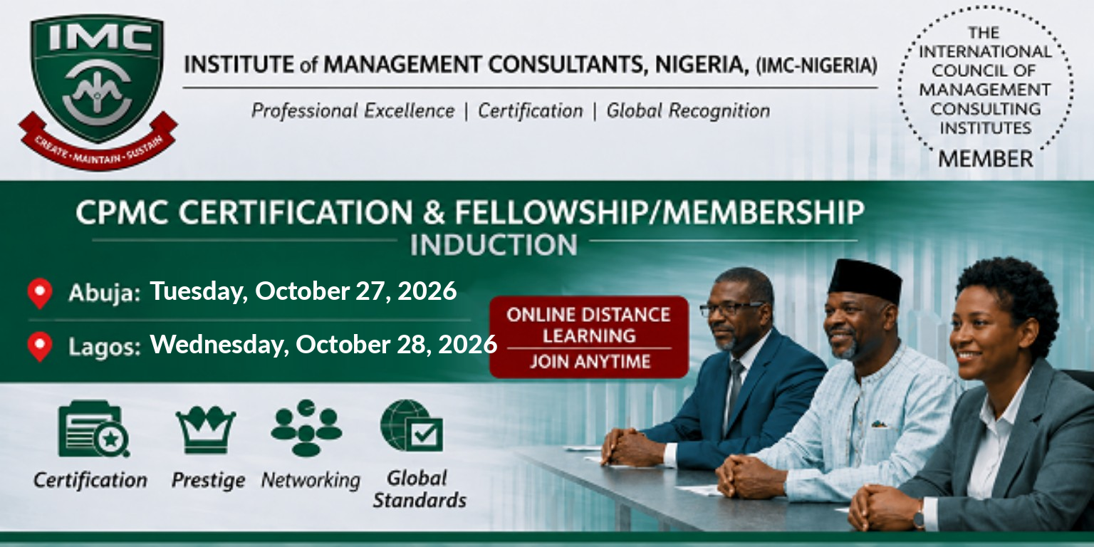 CPMC Certification and Fellowship/Membership Induction. Abuja: Tuesday, October 27, 2026. Lagos: Wednesday, October 28, 2026. Online distance learning, join anytime.